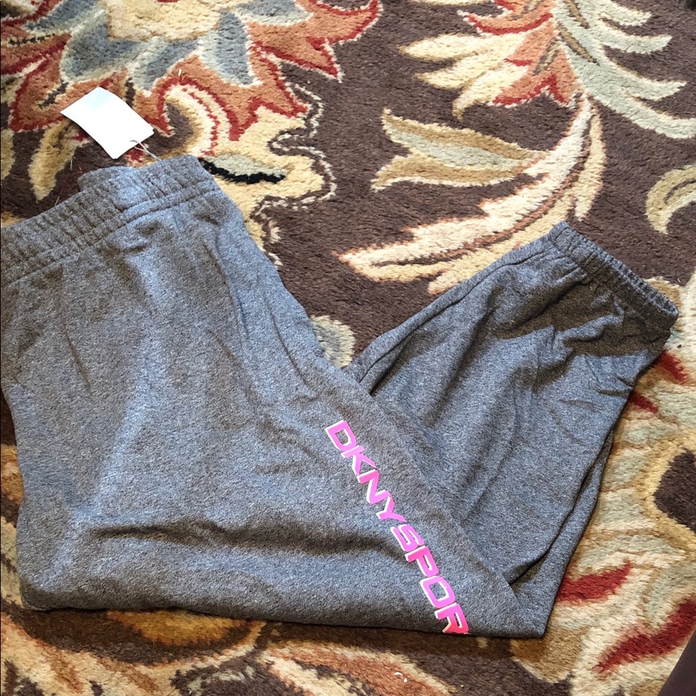 Womens Gray Jogger Sweatpants with Pink DKNY Sport Logo 3x